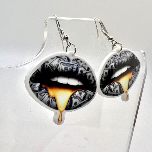 Lip Earrings - Money Earrings - Gold Earrings - Party Earring - Club Accessories - Picture 3 of 8